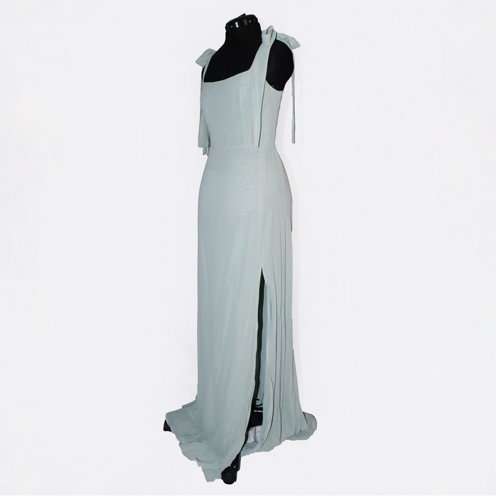 Reformation Tie-Shoulder Chiffon Maxi Dress Front Slit